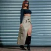 Skirts Streetwear High Slit Midi for Women Casual Belts Pockets Cargo Long Skirt Daily Bottoms Trend Y2K Clothing 2023 Fall 231201