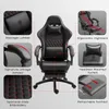 Dowinx Gaming/Office PC Chair with Massage Lumbar Support, Vintage Style PU Leather High Back Adjustable Swivel Task Chair with Footrest (Black and Red)