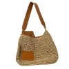 Summer New High-capacity Straw Woven Bag One Shoulder Split Leather Holiday Portable Women's Bag Pastoral Woven Bag 230313