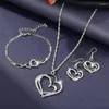Necklace Earrings Set 2023 Luxury Simple Big Small Hollow Double Heart-shaped Exquisite Crystal Zircon Pendant Chain Women's Wedding Jewelry