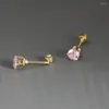 Pendientes de tuerca para hombre y mujer, aretes sencillos y clásicos de cristal rosa, con Clip para Piercing, joyería