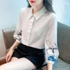 Women's Blouses Printed White Women Shirt Three Quarter Blouse Fashion Womens Tops Fold Button Shirts And Autumn Elegant Female Clothing