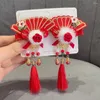 Hårtillbehör Flower Clips Chinese Style Tassel Plush Ball Hairpins With Faux Pearl Bow Decor Festive Po Prop for Girls 'Year