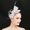 Berretti da donna con piume dorate, cappello floreale, fermagli per capelli, bei copricapo, fascia per accessori da sposa per cocktail party