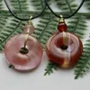 Pendant Necklaces Healing Crystal Necklace For Women Mens 1.2 Inch Gemstone Donut Lucky Coin With Copper Wire Wrapped Choker