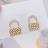 Stud Exquisite 14k Real Gold Small Handbag Women Earring Zircon Charm Earrings Wedding Jewelry Bijoux för Bridal Gift297C