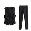 Women's Vests Black Sleeveless Vest Sets Pant For Women Elegant V-Neck Coats Woman Gathered Sides Waistcoat Fashion Side Pleat