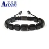 Corrente Ailatu Pulseira Masculina Natural Olho de Tigre Preto Onyx Sqaure Stone Beads Stingray Genuíno Couro Ajustável Pulseiras Macrame 231130