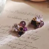 Stud Earrings Korean Purple Flower Crystal Square Earring For Woman Girl Fashion Wedding Party Jewelry Accessories Gift 2023