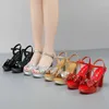 Sandals Plus Size 32-43 Elegant Silver Red Wedding Shoes Women Platform Summer 2023 Block High Heels Leather Model