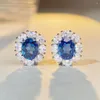 Boucles d'oreilles en argent 2023, diamant à haute teneur en carbone 925, avec trésor bleu européen et américain de qualité supérieure