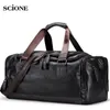 Stuff Sacks Men's Pu Leather Gym Bag Sports Bags Duffel Travel Bagage Tote Handväska för Male Fitness Men Trip Carry On Shoulder Bags XA109WA 231130