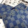 xinxinbuy Männer Frauen Designer Jeans Hose Schachbrett Brief Jacquard Paris Stickerei Sets Denim Casual Hosen Schwarz Blau Grau XS-2XL