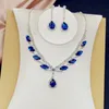 Bruiloft Sieraden Sets Fyuan Roze Rood Groen Blauw Kristal Ketting Oorbellen Voor Vrouwen Water Drop Hanger Bruid Accessoires 231201