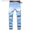 Herrenhosen im neuen Stil, bestickt, zerrissene Jeans, Denim-Hosen, Design, Hip-Hop, junge, trendige Männer, gerade, schmal, große Patch-Stretch-Jeans Q231201