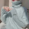 Maglioni da Donna Morbido Maglione Dolcevita Glutinoso per Donna Autunno e Inverno Stile Pigro Abbigliamento Esterno Allentato i Caldo Bianco Pullover a Trecce Syolq