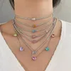 Kedjor 925 Sterling Silver Colorful Lab Sapphire Gemstone Women Tennis Chain Halsband Pendant Fina smycken