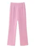 여성 우아한 핑크 포켓 피스 세트 패션 싱글 가슴 긴 소매 코트 허리 바지 정장 세련된 하이 스트리트 의상