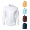 Men's Casual Shirts Men Shirt Long Sleeve Winter Autumn Collar Office Polo Cotton Linen Solid For Clothing Tops White Black Color