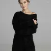 Casual Dresses Loose Imitation Mink Sticked Long Dress Women's Chic High Quality Solid Thick Warm O-Neck Full Sleeve Wool 2023