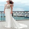 Tolles Gatsby-Meerjungfrau-Spitzenhochzeitskleid 2024 Langarm-Illusionsoberteil Boho-Strandbrautkleid Eleganter Knopf Böhmisches Brautkleid Schicke Robe De Mariee Casamento