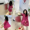 Vestidos da menina meninas rosa vermelho floral vestido outono manga longa lapela princesa vestidos casuais crianças moda roupas de viagem 2-6y