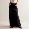 Юбки Женская винтажная джинсовая юбка однотонная, со средней талией, длинная, трапециевидная, с карманами для школы, работы, покупок