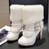 Botas Sapato de Inverno Moda Moderna Senhoras Festa Tornozelo Botas Quentes Pele Super Salto Alto 10cm Branco 231201