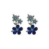 Ensemble de boucles d'oreilles et collier pour femmes, ensemble de fleurs en cristal rose et bleu de haute qualité, bijoux Vintage de fête, cadeaux