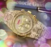 Relogio Masculino Popuar Quartz Men Big Dial Watches Auto Data Diamonds Pierścień Stal nierdzewna Pasek Oczy Projekt Analog Analog Business Casual Difts