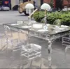 Toptan lüks ziyafet yemek masası beyaz üst mdf düğün masaları satılık akrilik cam masaüstü düğün otel masaüstünde 028