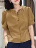 Women's Blouses VONDA Elegant Women Shirts 2023 Summer Short Sleeve Round Neck Ruffled Buttons Tunic Tops Casual Loose Blusas Femininas