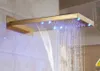 Badkamer Douchekoppen Regen Waterval led Kraan Wandmontage Messing 3 manieren Gouden Mengkraan Plastic Handdouche 231130