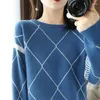 Kadın Sweaters Sonbahar ve Kış Yuvarlak Boyun Saf Yün Külot Ekose renk eşleşen Örme Sökü bayanlar Alt gömlek
