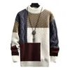 Heren truien elastische mannen colorblock trui preppy stijl houden warme polyester anti-pilling