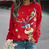 Kadın Sweaters Sonbahar Kış Noel Süvari Vintage Zarif Üstler Bayanlar Yuvarlak Boyun Hayvan Baskılı Uzun Kollu Sokak Moda Kardan Adam Tişört 231130