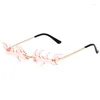 Solglasögon Mosengkw Vintage Fire Designer Rimless Women Punk Funny Party Candy Color glasögon