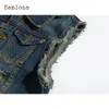 メンズベストSamlona Plusサイズ5xl 6xl Men Denim Jackets Seveless MuttiPocketsジャンベストメンズファッションホールリッピングセクシーなジーンズジャケット231130