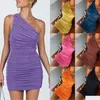 Vestidos casuais básicos um shoder bodycon vestido mulheres y festa verão elegante ruched mini entrega de gota vestuário mulheres roupas dhmkl