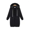 Women's Hoodies Women Coat Solid Color Stylish Long Hooded Sweatshirt With Pockets Zipper Placket Fashion For Fall