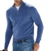 Herrpolos casual v-hals manlig blus Autumn Winter Long Sleeve Polo Shirt Solid Color Half Zipper Slim Pullover For Men Warm Tops S-4XL 231201