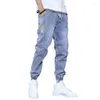 Pantalons pour hommes Hommes Jeans Automne Hiver Chaud Peluche Doublé Cordon De Taille Élastique Poches Casual Lâche Doux Mâle Pantalon À Menottes Menswear