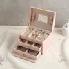 Jewelry Boxes Storage Box With Mirror Three Layers Tray Dispaly Multifunctional Organizer Ring Necklace Portable Suitcase 231201