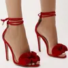 Sandals Sexy Red Ruffles High Heels Ankle Wrap Cut-out Dress Shoes Thin Gladiator Party Customized