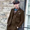 Herenkostuums Blazers 2024 voor mannen Groene wol Tweed Visgraat Zakelijk 3-delig Broekvest Bruidegomkostuums Vintage bruiloftskostuum 231201