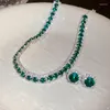 Chains Fashion Necklace Earrings Sets Green Crystal For Women Weddings Bride Jewelry Accessories