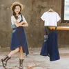 Clothing Sets Girls' Set Summer 2023 Korean Big Kids Fashion Casual Children's Denim Dress 2PK Baby Girl Clothes T-shirt Skirt