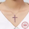 Ciondoli HOYON Argento 925 Vera ametista intarsiata Ciondolo Collana di perline Collana di pietre sintetiche di colore Croce Catena di clavicola femminile