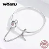 Chaîne WOSTU 100% 925 argent Sterling coeur clé chaîne de sécurité Bracelets rose Zircon charme bracelet pour femmes argent 925 bijoux CQB143 231201