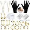 Anneaux de nez Goujons 42pcs / set Kit d'outils de perçage corporel Aiguilles de perçage Pince Gants Pinces avec mamelon Sourcils Nez Sourcils Nombril Anneau Bijoux 231201